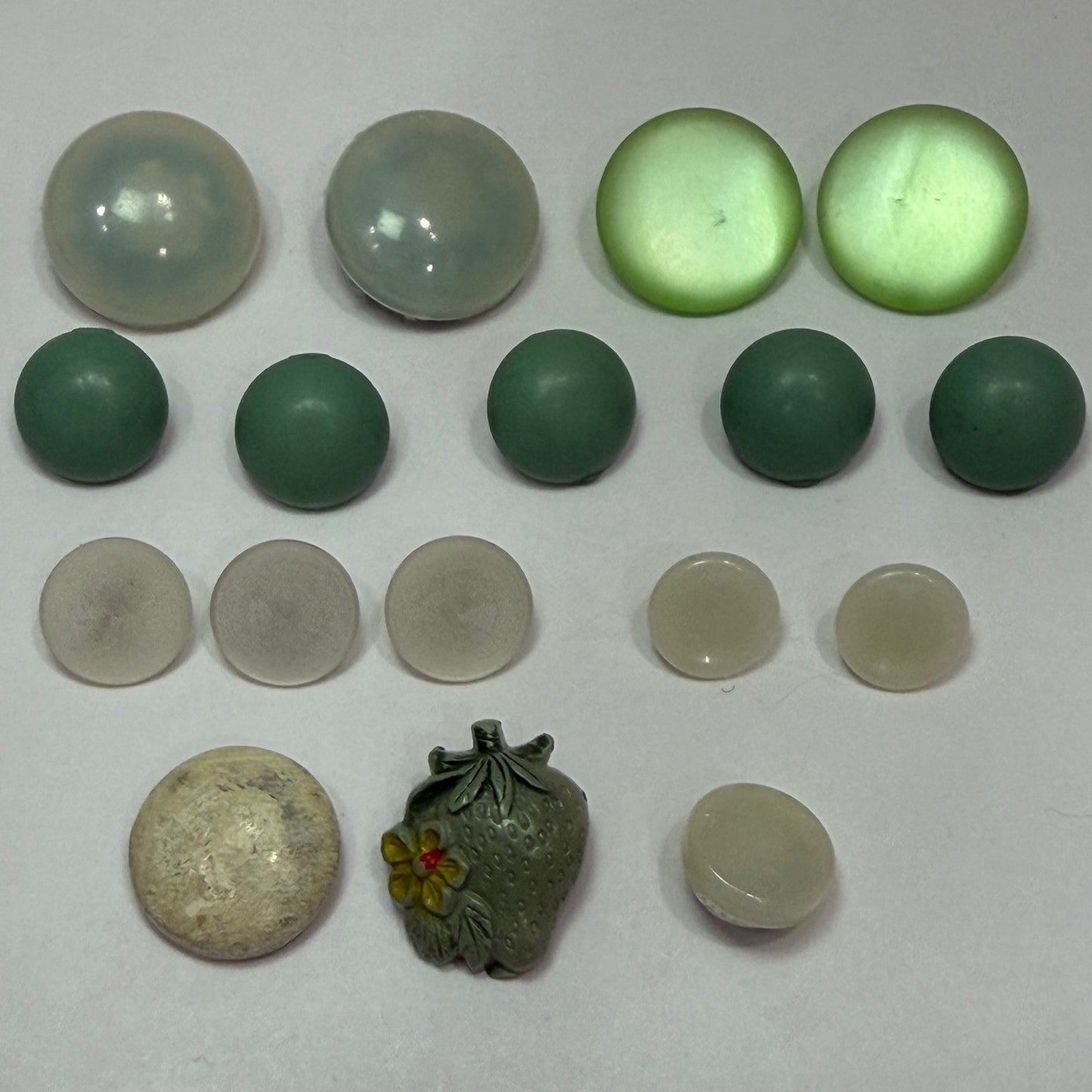 Vintage White Button Lot Mixed Size Shank Buttons Early Plastic Milk Glass Sew