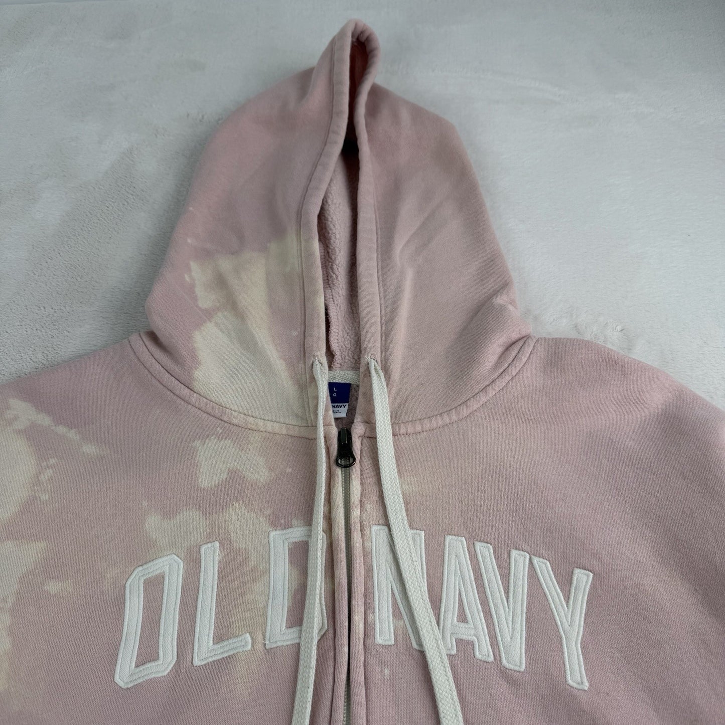 Old Navy Pink Tye Dye Zip Up Hoodie Women’s Size Large Fleece Interior- Free Top