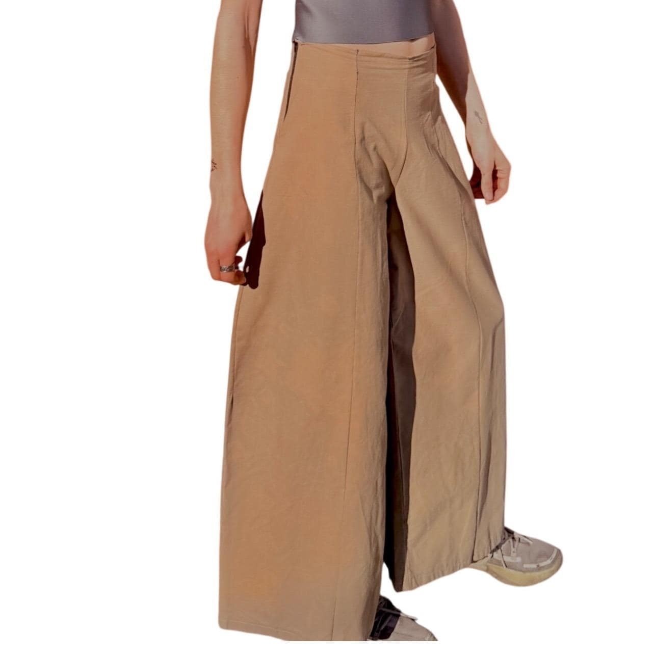 Simple  Wide Leg Trousers Tan Streetwear Rave Pants Large