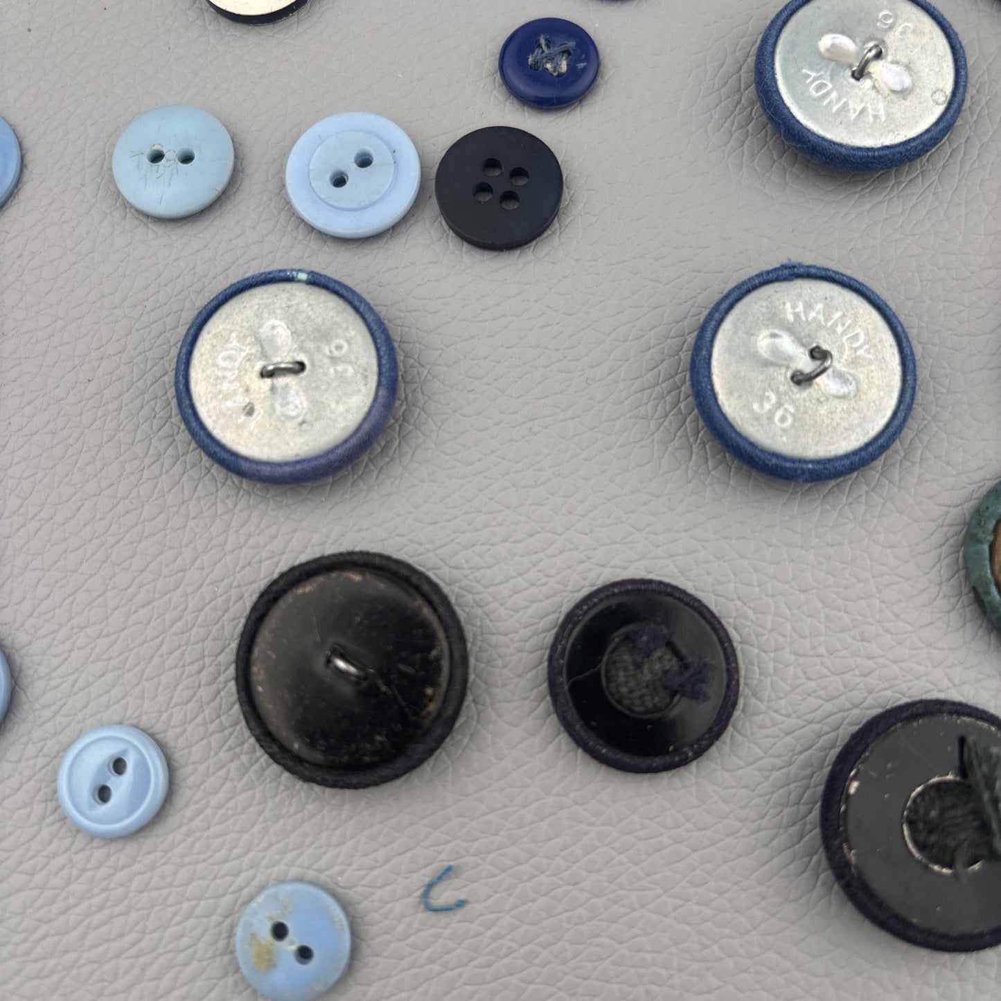 Vintage Blue Fabric Covered Buttons Lot Velvet Tweed Knit Tailor Shank 1940s-60s