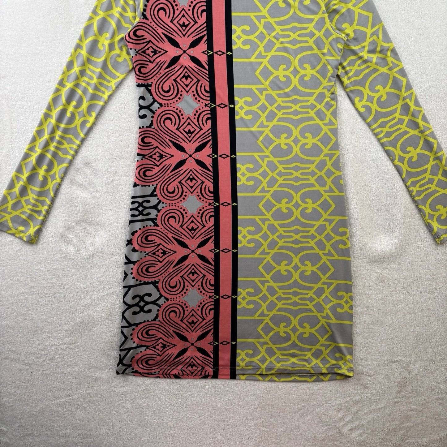 Analili Bodycon Dress -Geometric Mod Print - Long Sleeve Medium – Y2K Retro Bold