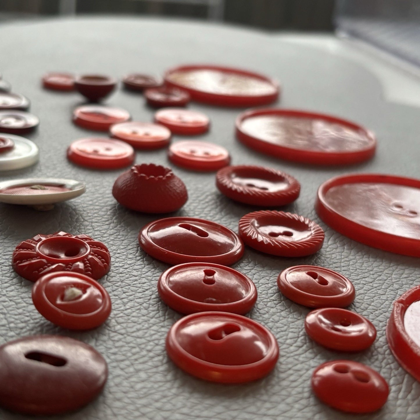 Vintage Red Button Lot Two Hole, Early Plastics Sewing Crafts Small Medium Large