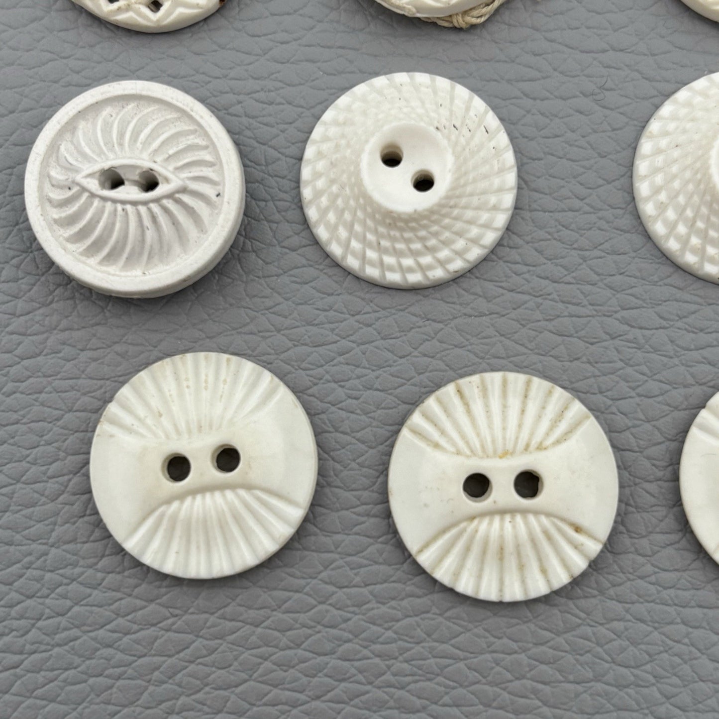 Vintage Carved Early Plastic Buttons – Antique White Floral & Pierced Mix 50 Lot