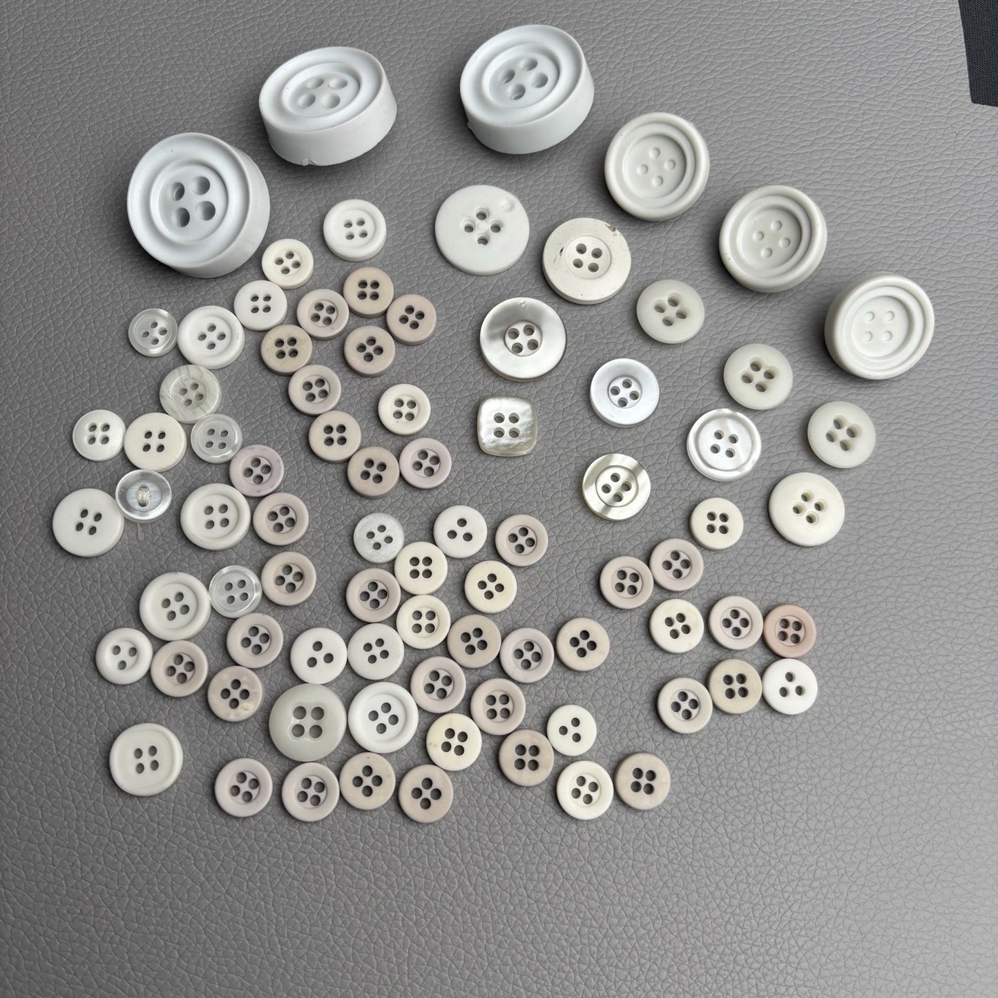 Vintage White & Ivory Button Lot (80pcs) – Casein, Shell, and Early Plastic Mix