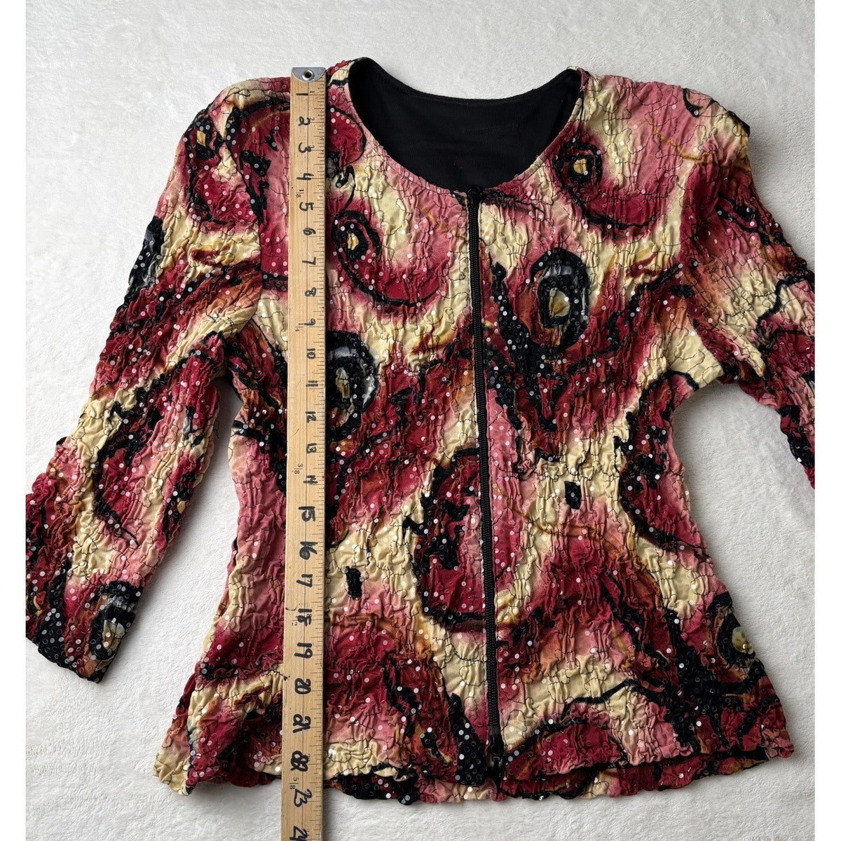 Vintage Handmade Black Red Sequins Crinkle Top OOAK Whimsigoth Witchy Y2K M