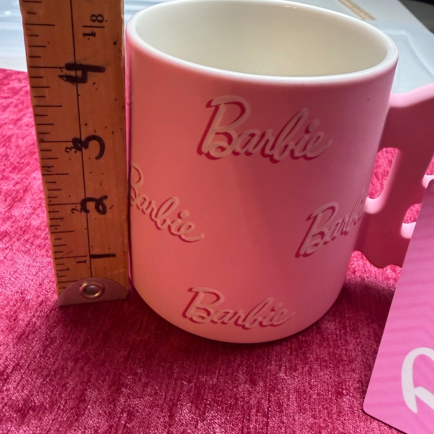 Barbie Ceramic Mug Light Pink B Handle Logo Barbiecore Collectible 21oz NEW