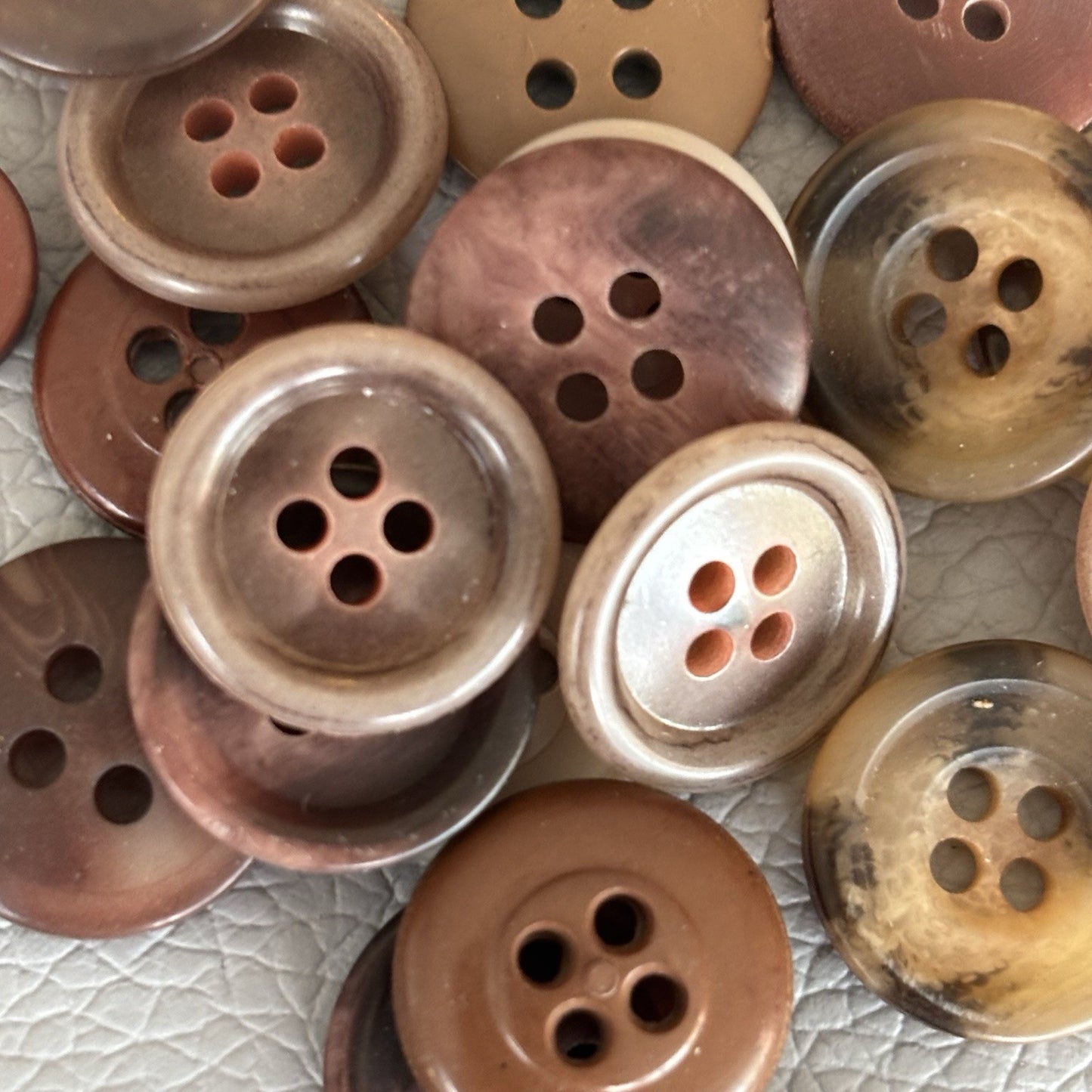 Vintage Button Lot 4 Hole Plastic Small + Medium Sized Buttons Brown Grey Beige