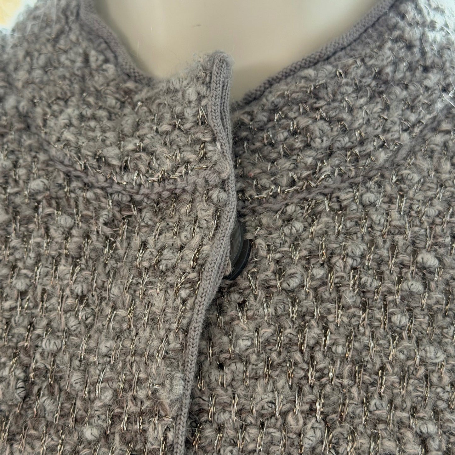 Basler Bouclé Cardigan Grey Metallic Knit Minimalist  Old Money Grandma Chic 10