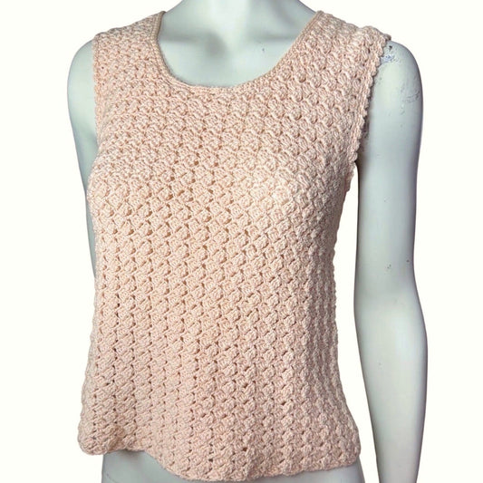 Vintage Pink Crochet Tank Top Handmade Coquette Boho Soft Girl Fairycore Small