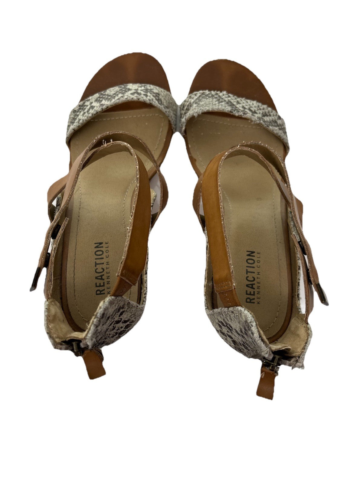 Kenneth Cole Sz 10 Beige Snakeskin Strappy Leather Sandals Witchy Classic Safari