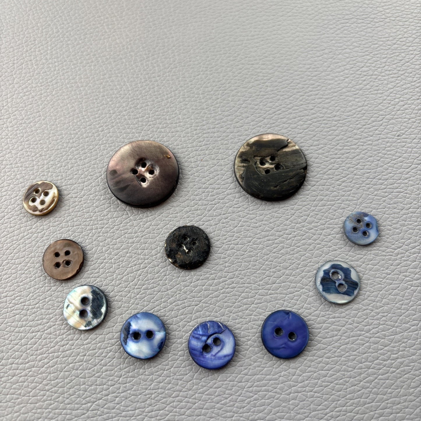 Vintage Mother Of Pearl Buttons. Lot Of 11 Two Hole And Four Hole Round Buttons