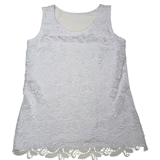 White Floral Lace Sleeveless Tank Top  Hem Size Small Boho Victorian Romantic