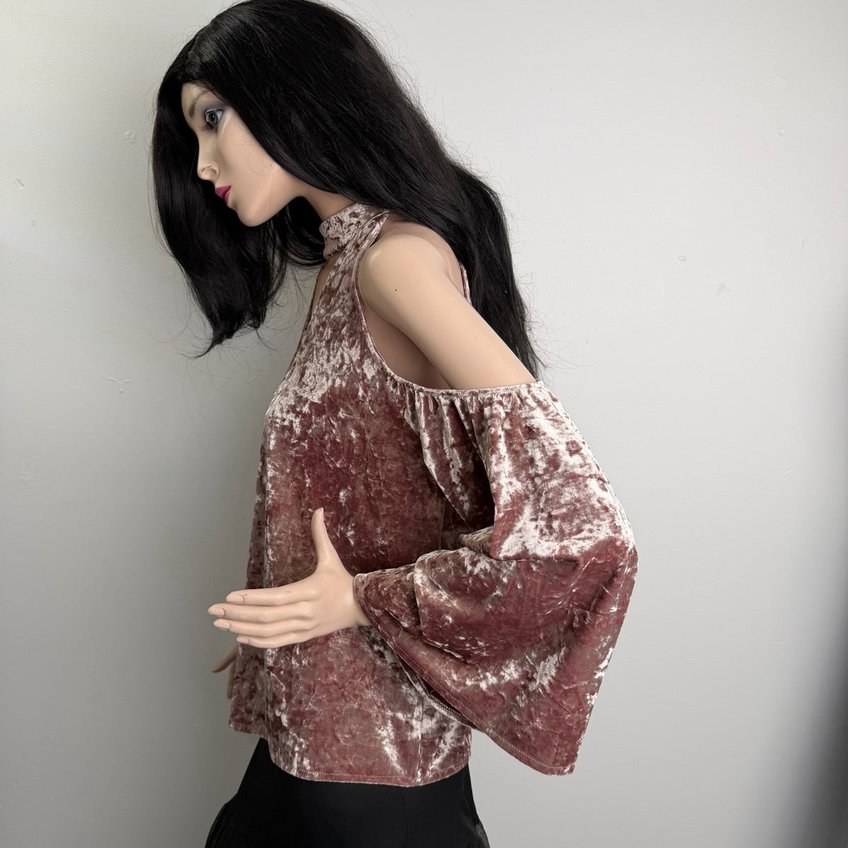Boho Crushed Velvet  Cold Shoulder Top Whimsigoth Fairycore Princesscore Pastel