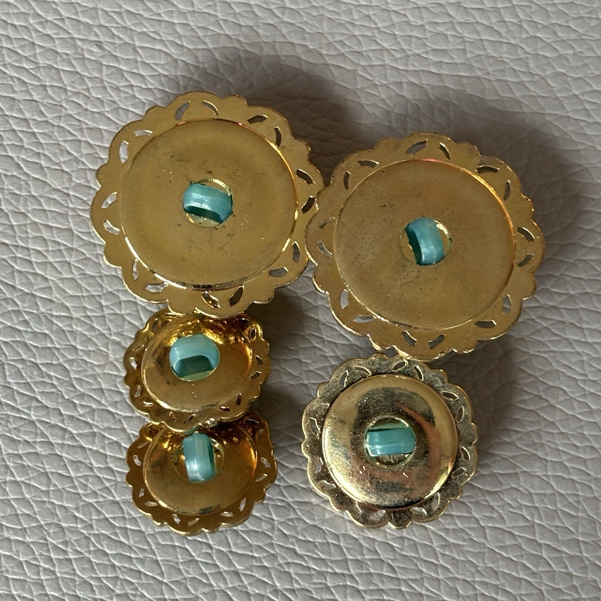 Contemporary Gold Filigree Cabochon Button Lot Pink Aqua Frosted Retro Style Set