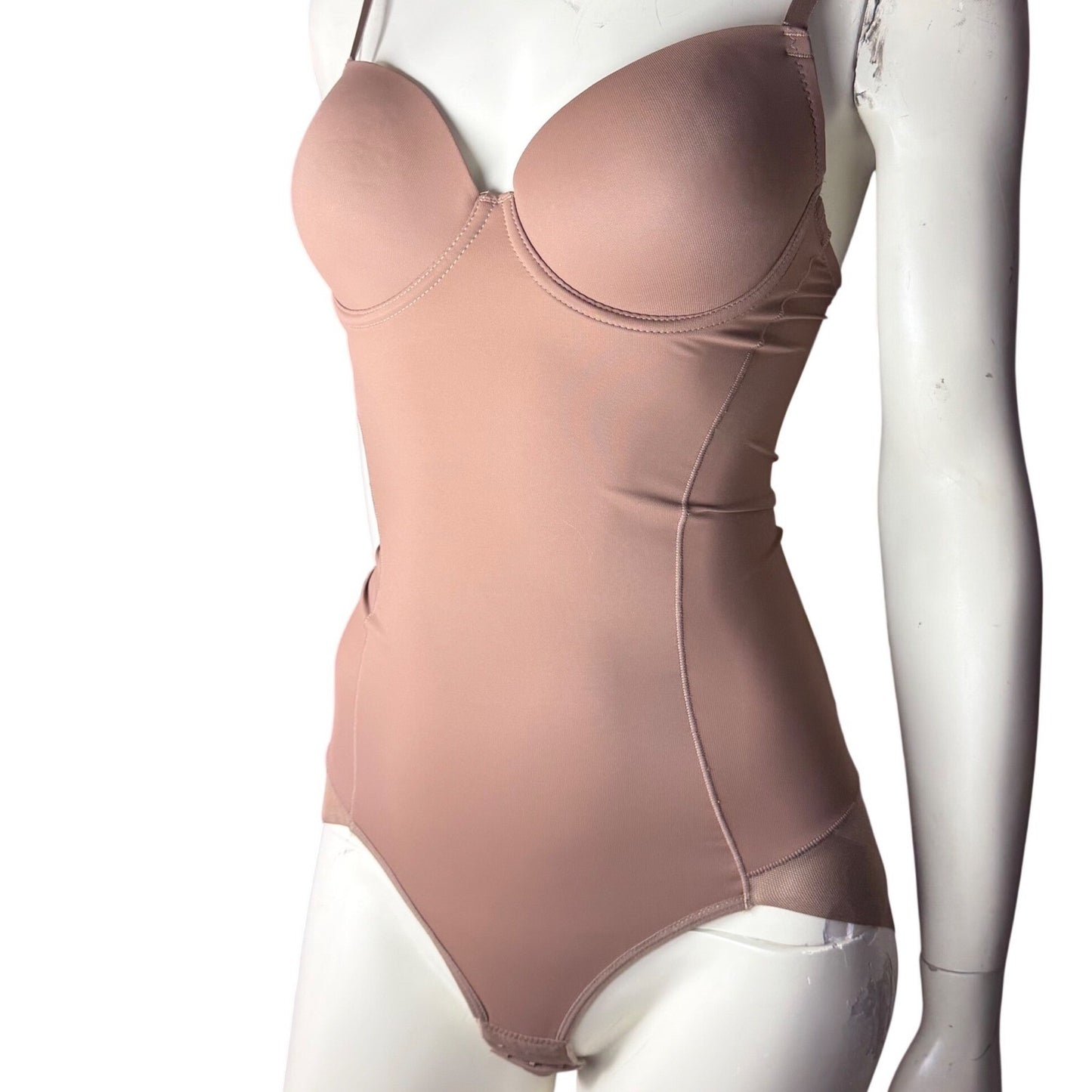 Shapewear Brown Bodysuit Bra Top Underwire Sculpting Mesh  Minimalist Baddie M/L