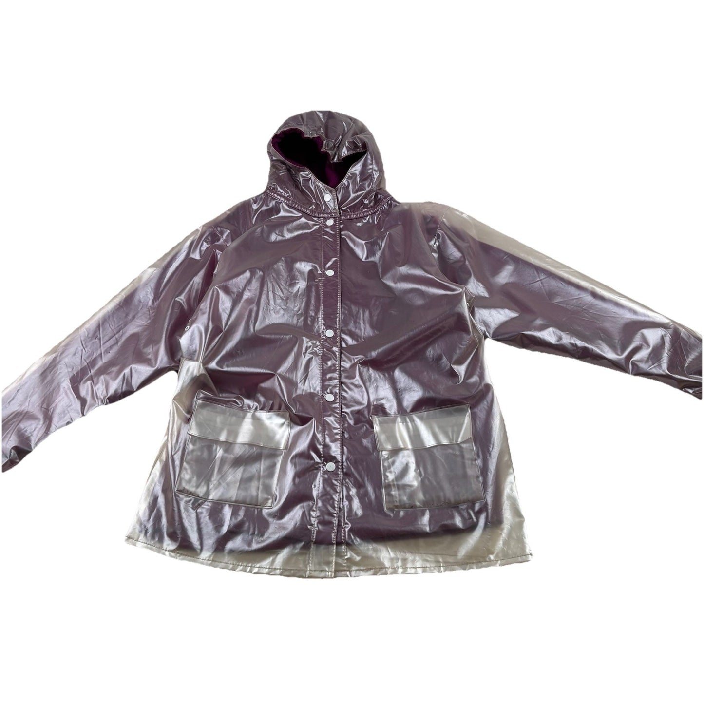 Vintage Northern Spirit PVC Raincoat L/XL Purple Clear Hooded Jacket Y2K Grunge