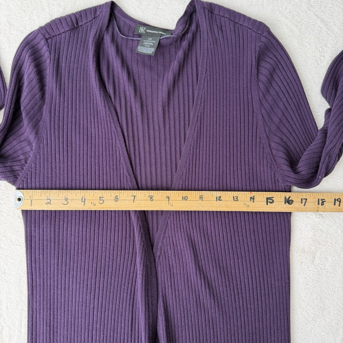 INC International Concept Ribbed Sz Large Cardigan Purple Sweater Open Front