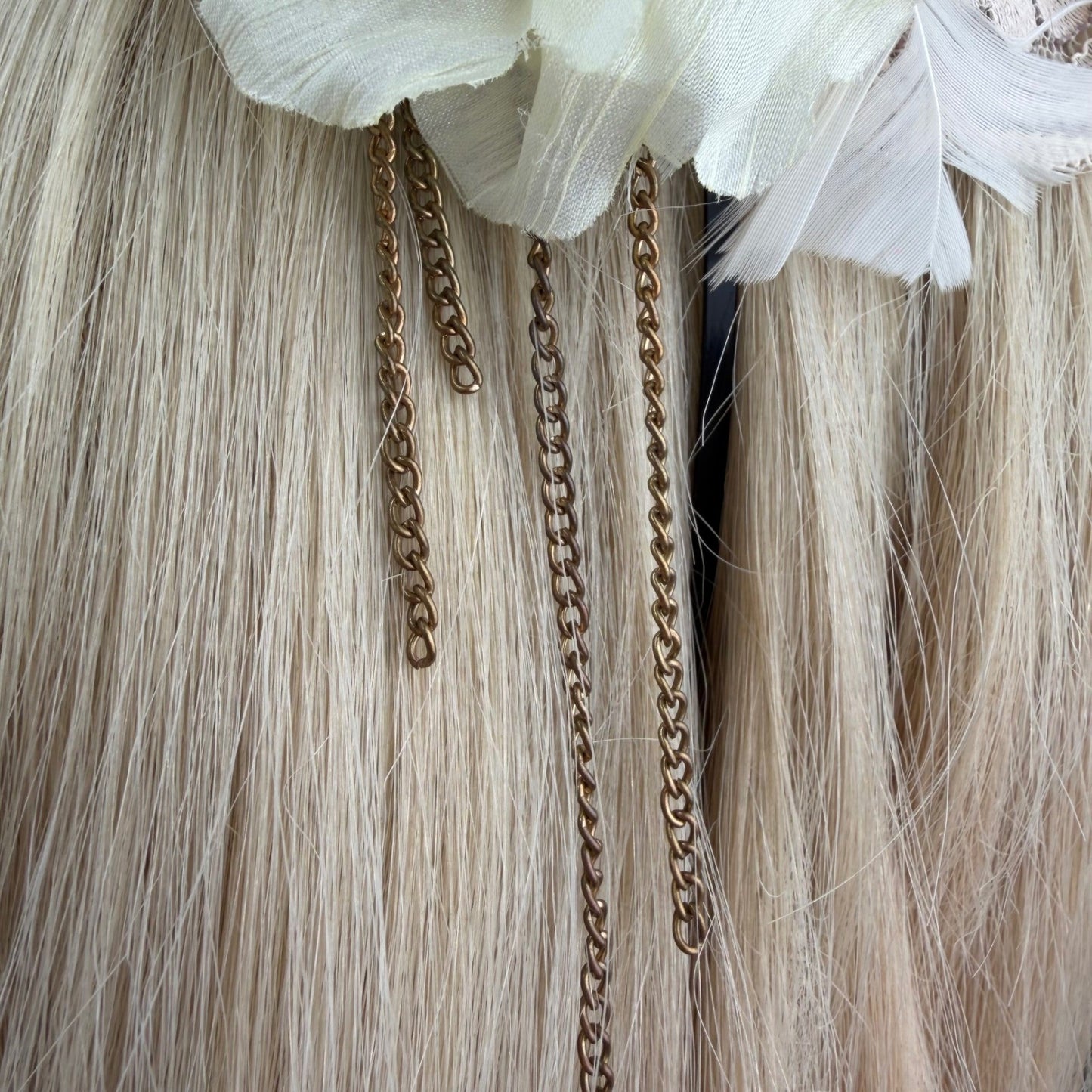 Handmade Floral Headband Lace Pearl Chain Fascinator Coquette Victorian Cream OS