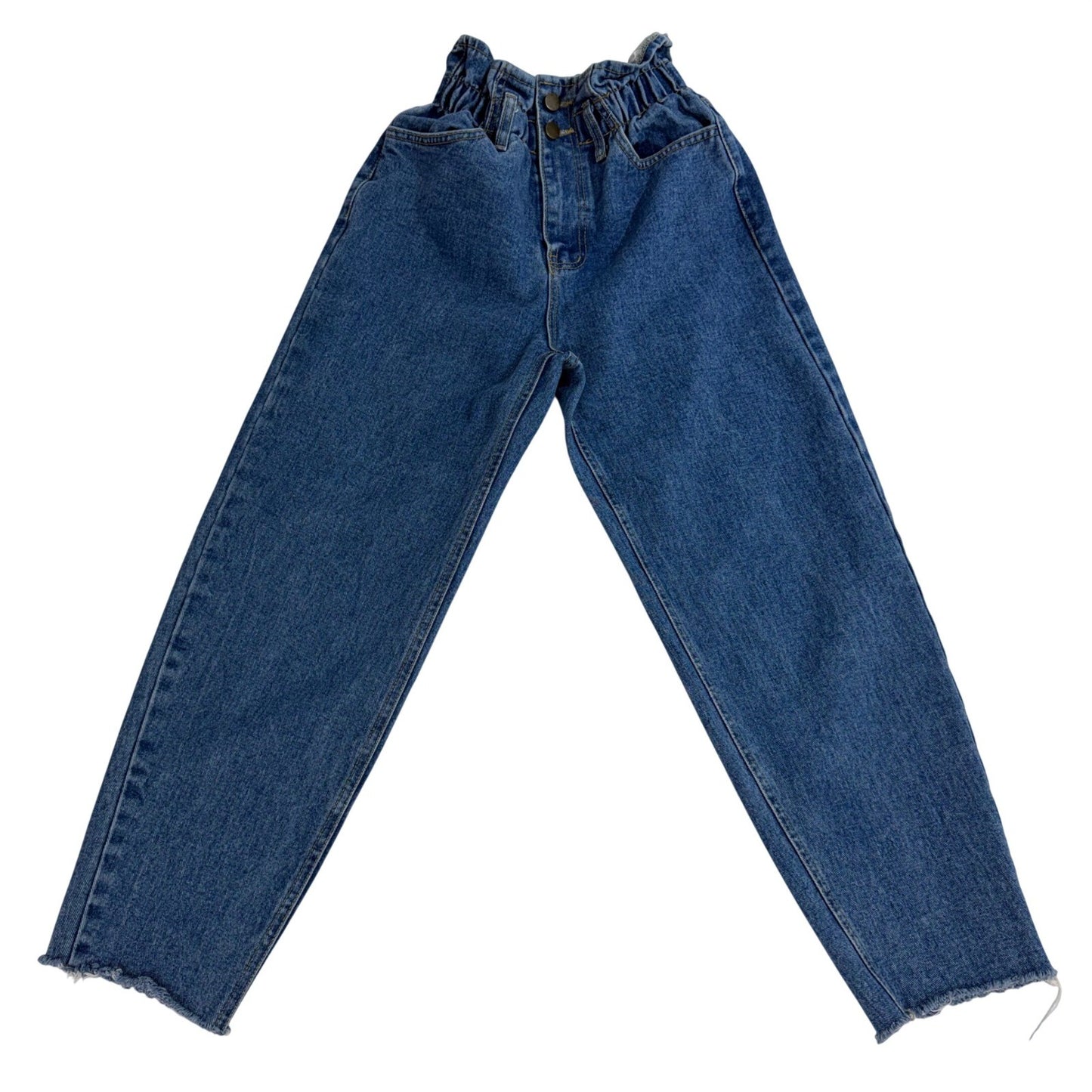 Oak + Fort High Waisted Paperbag Mom Jeans Denim Raw Hem Double Button Sz Small