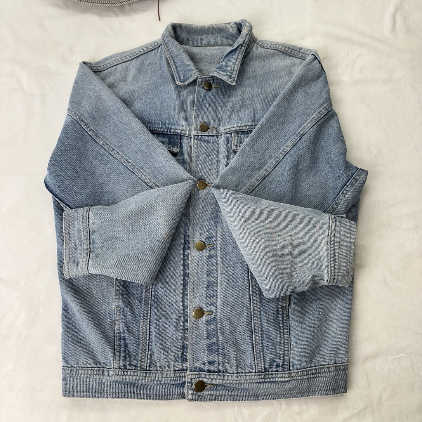 Vintage Oversized Light Wash Denim Jacket 80s 90s Unisex Grunge Distressed Lrge