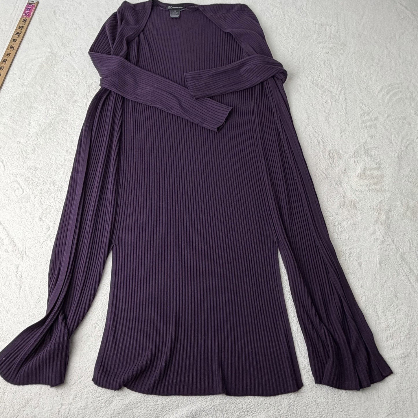 INC International Concept Ribbed Sz Large Cardigan Purple Sweater Open Front