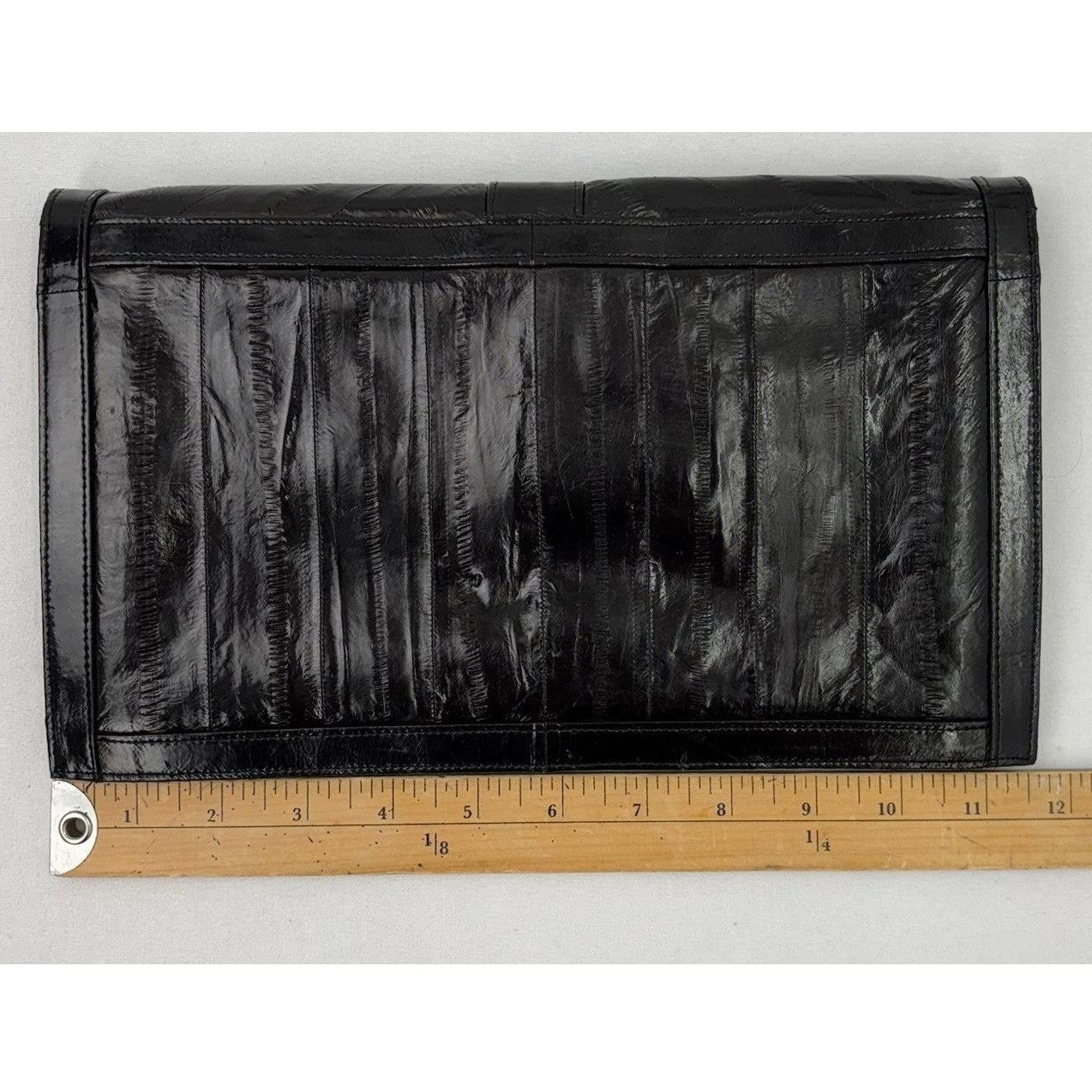 Vintage Black Eel Skin Clutch Leather Classic Quiet Luxury Old Money Mob Wife