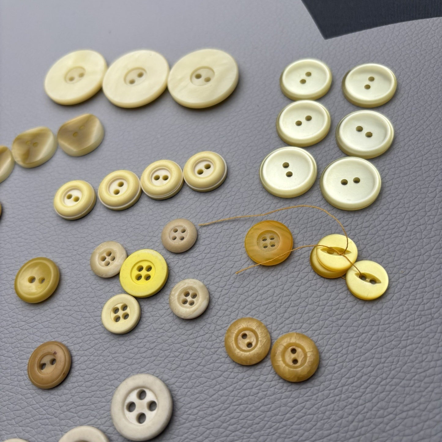 Vintage Yellow Beige Button 62 Lot Two Hole Four Hole Early Plastic Casein Stone