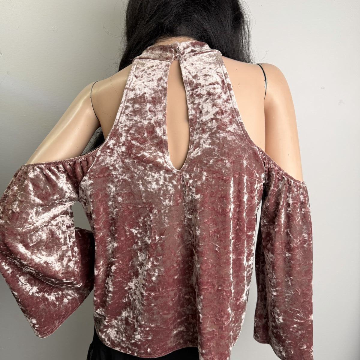 Boho Crushed Velvet  Cold Shoulder Top Whimsigoth Fairycore Princesscore Pastel