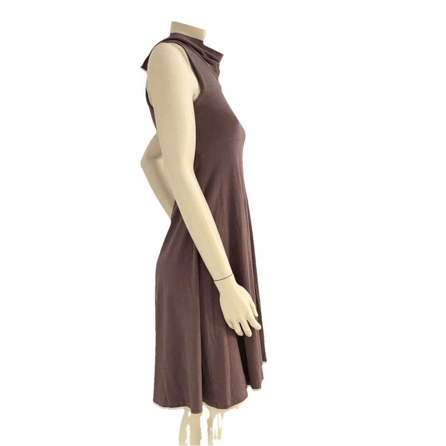 FIG Women’s Sleeveless Cowl Neck A-Line Dress Brown Medium Minimalist Travelcore