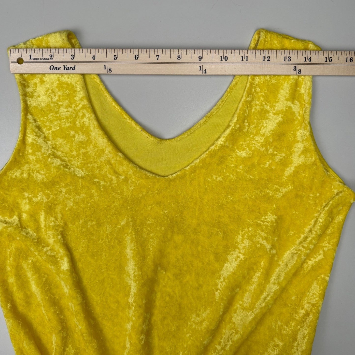 Vintage handmade Yellow 80's Romper Crushed Velvet Sleeveless V-Neck Retro Sz S