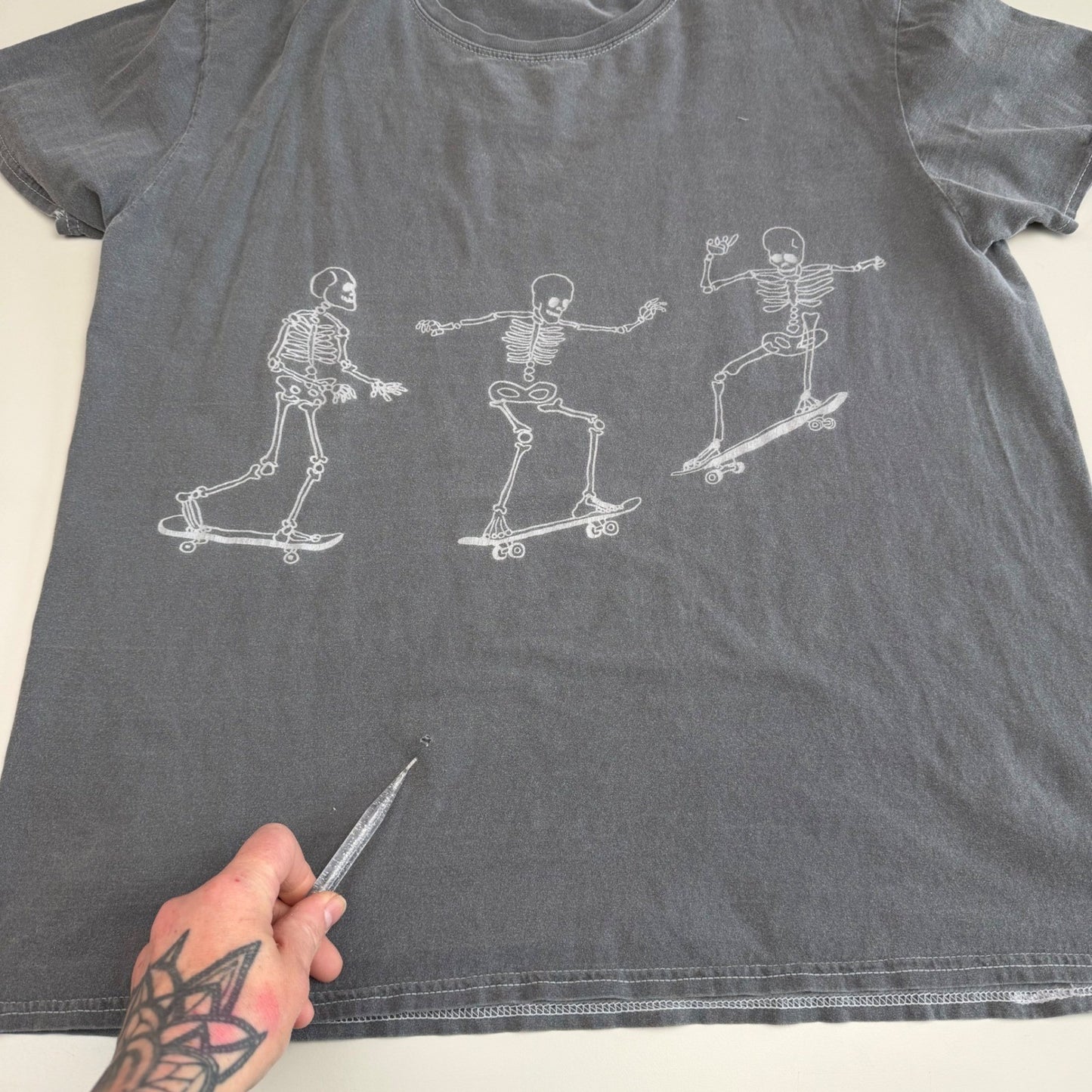Project Social T Skeleton Skateboard Tee Grey Graphic Streetwear Goth Grunge L