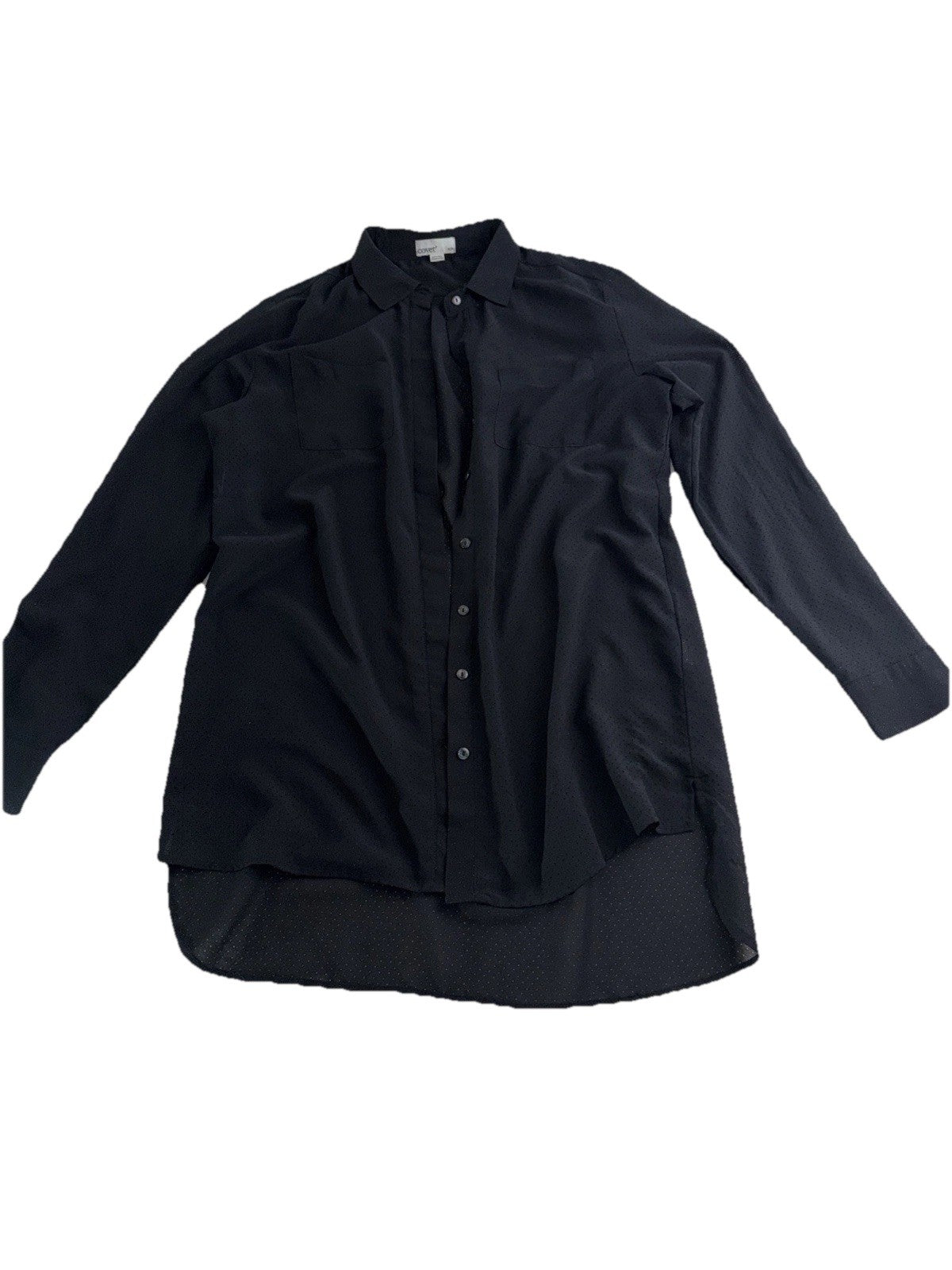 Covet Sheer Black Button Down Blouse Dress Longer Back Women’s Size Small