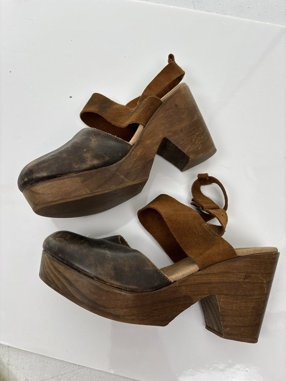 Free People Women’s Clogs Festival Boho Hippy Brown Leather Distressed Size 7.5