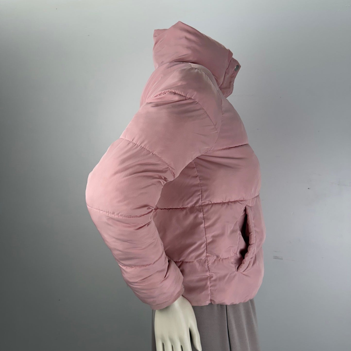 Pink Puffer Jacket Funnel Neck Snap Button Quilted Coat Small Barbiecore Y2K