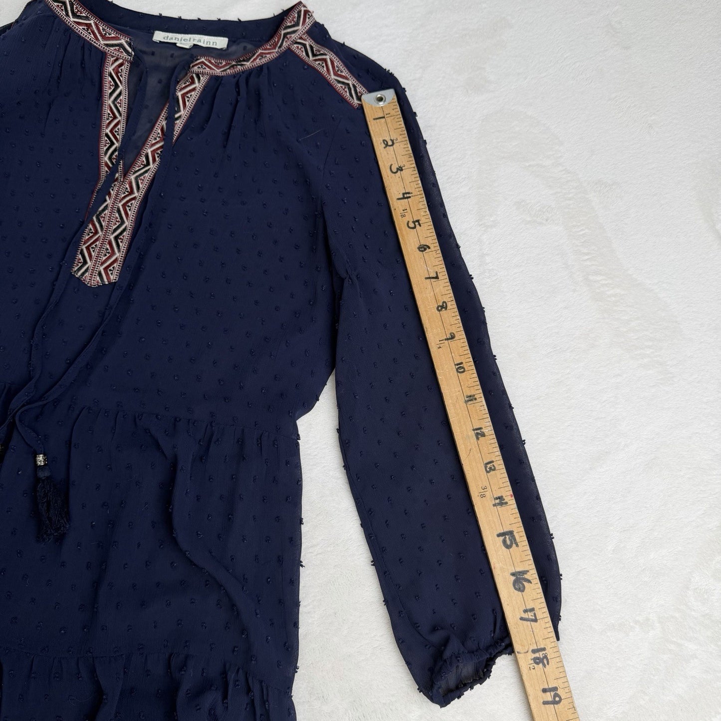Daniel Rainn Navy Swiss Dot Tiered Dress Boho Embroidered XSmall Coquettecore
