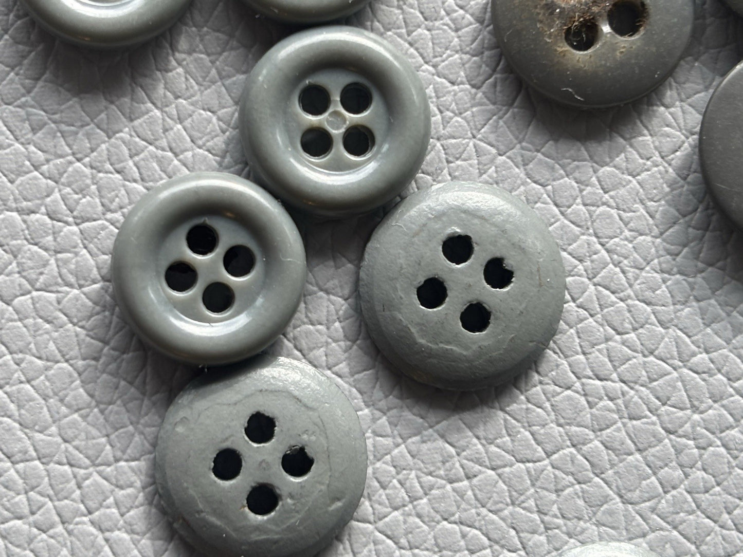 Vintage Button Lot Of 59 Early Plastic Four Hole Buttons Grey Taupe White Brown