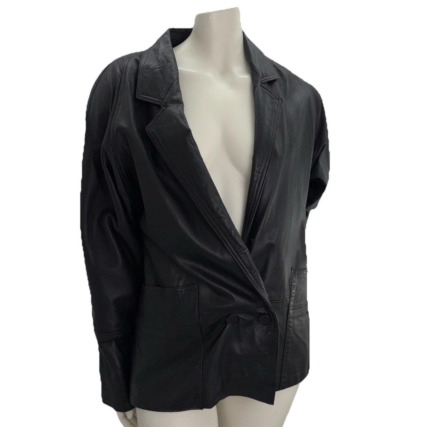 Vintage 90s Black Leather Blazer Jacket Minimalist Quiet Luxury Mobwife Medium