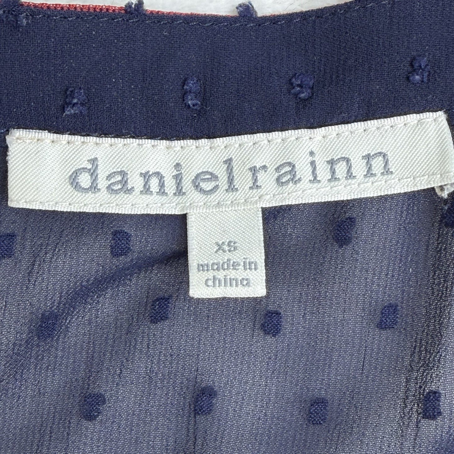 Daniel Rainn Navy Swiss Dot Tiered Dress Boho Embroidered XSmall Coquettecore