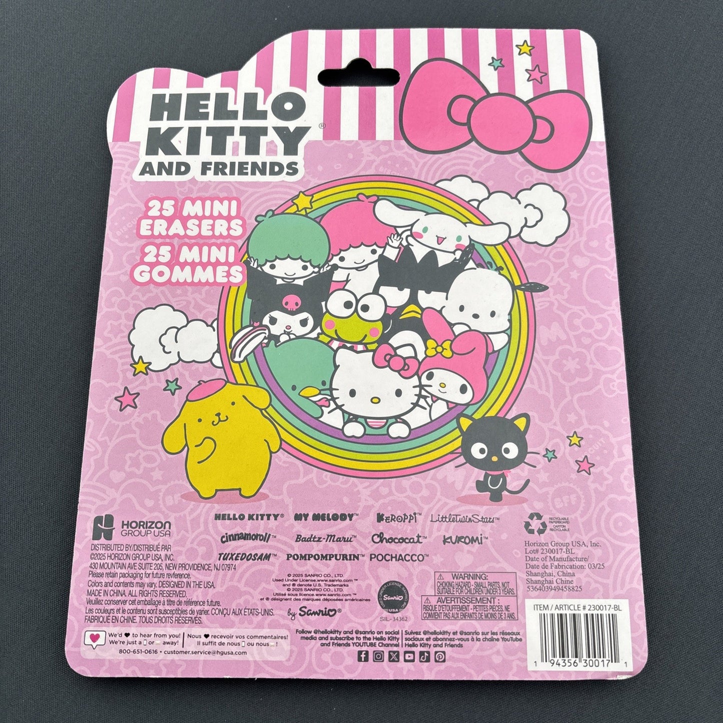 Hello Kitty and Friends 25 Mini Erasers — Sanrio Kawaii Stationery Set New