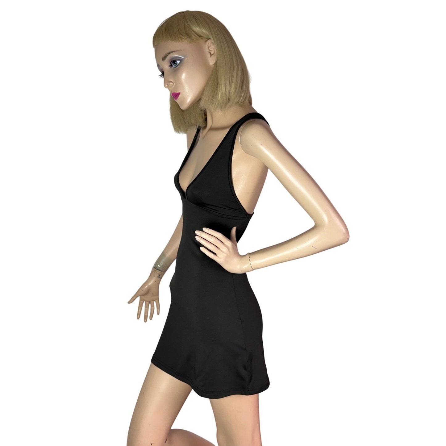 SHEIN Mini Dress Deep V-Neck Criss Cross Back Y2K Baddie LBD Black XS