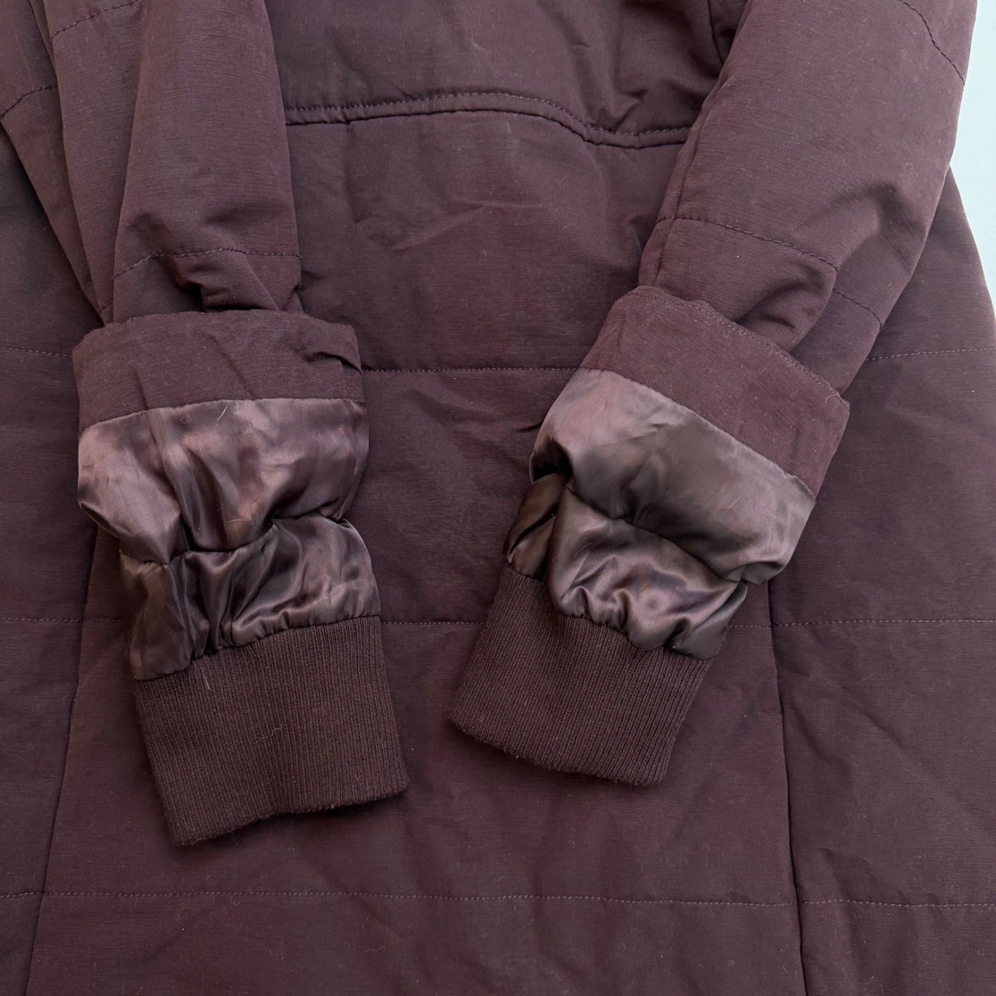 Lucky Brand Quilted Hooded Parka Jacket Burgundy Full Zip Pockets Womens Medium