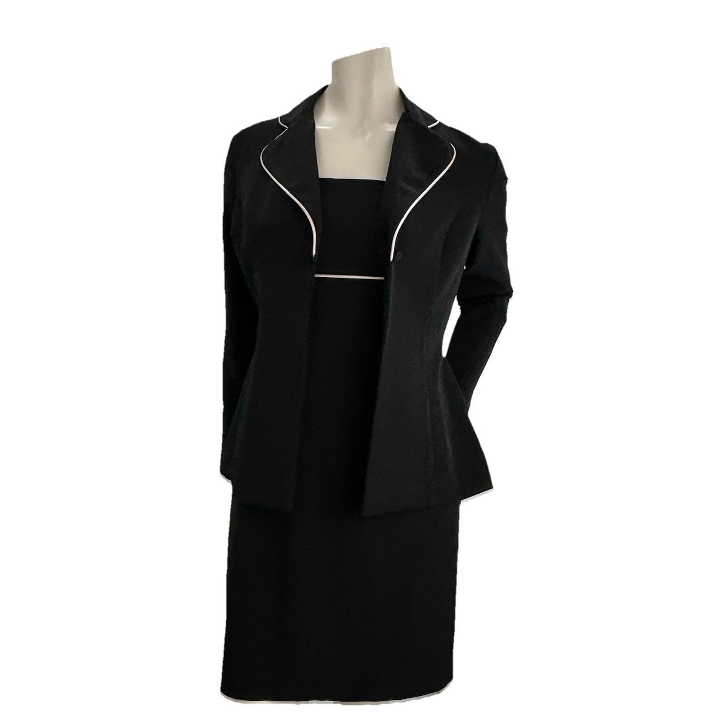 Vintage Dress & Jacket Set Elegant Signature Black Pink Piping Canada Sz 5  Luxe