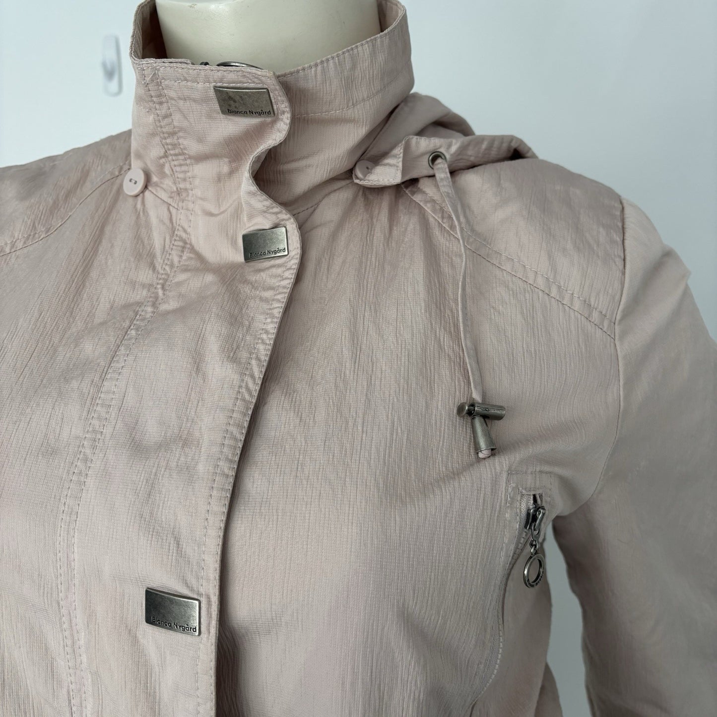 Womens Pastel Pink Jacket Lightweight Coat Y2K Windbreaker Travelcore Sz Md Hood