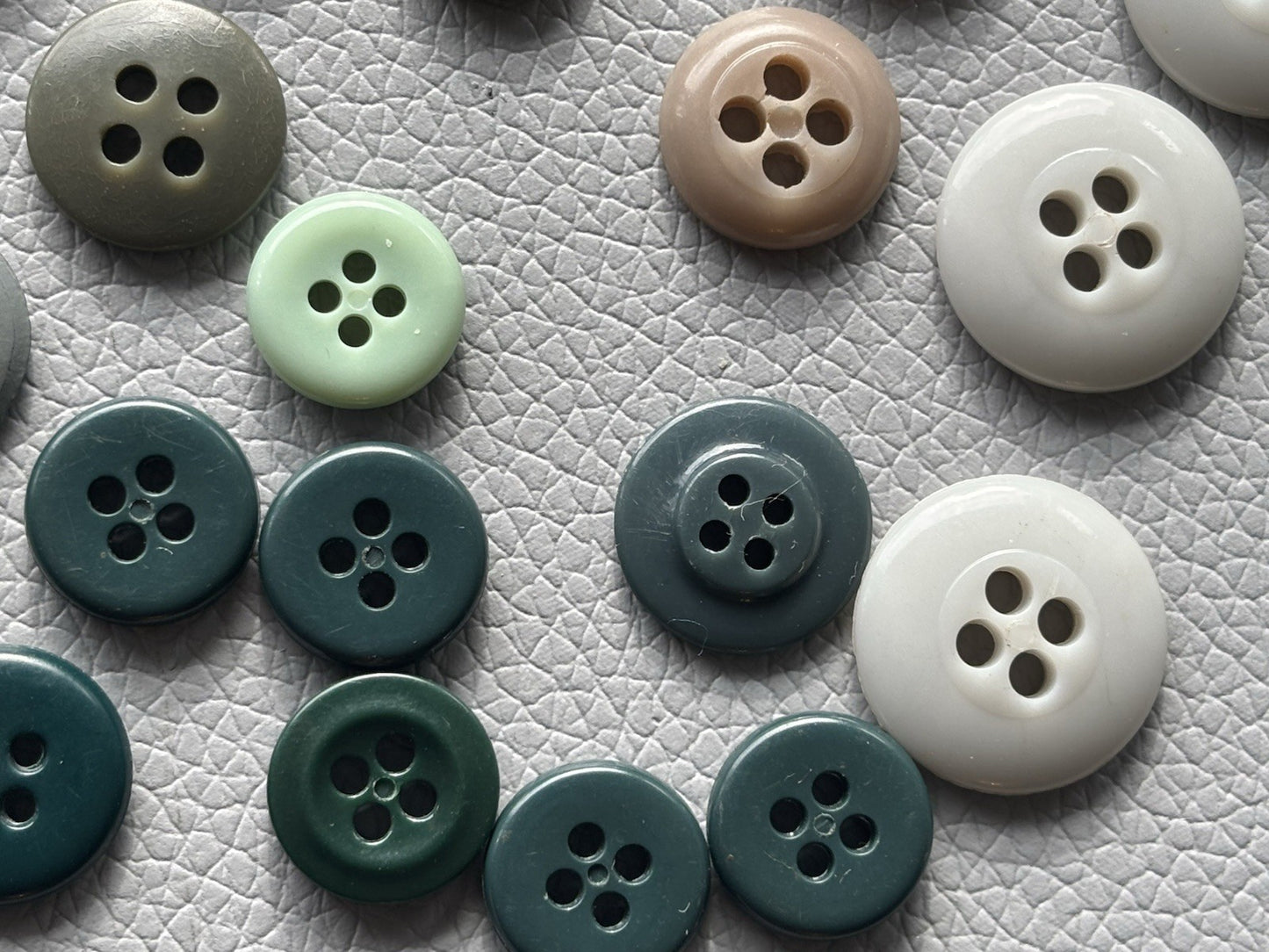 Vintage Button Lot Of 59 Early Plastic Four Hole Buttons Grey Taupe White Brown