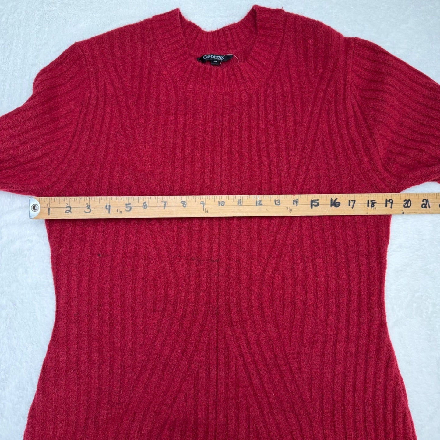 George Sweater Dress Red Ribbed Knit Long Sleeve Crew Neck Winter Cozy Large