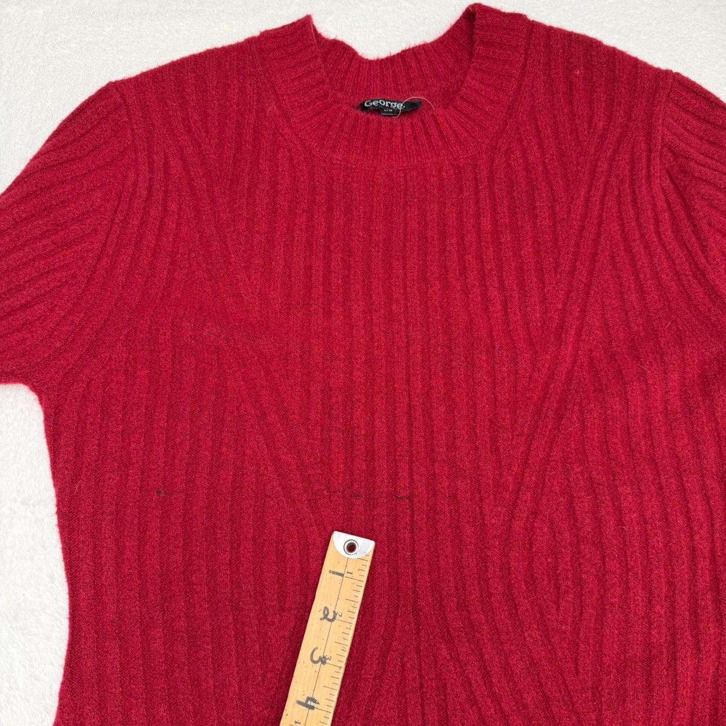 George Sweater Dress Red Ribbed Knit Long Sleeve Crew Neck Winter Cozy Large