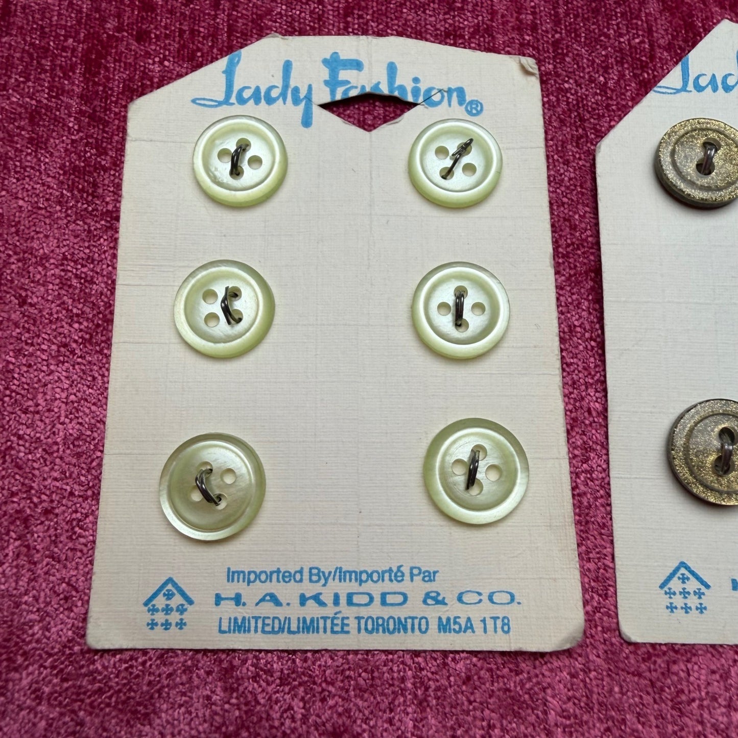 Lady Fashion Vintage Buttons Lot 5 Cards Gold Glitter Olive Green Retro MCM OS