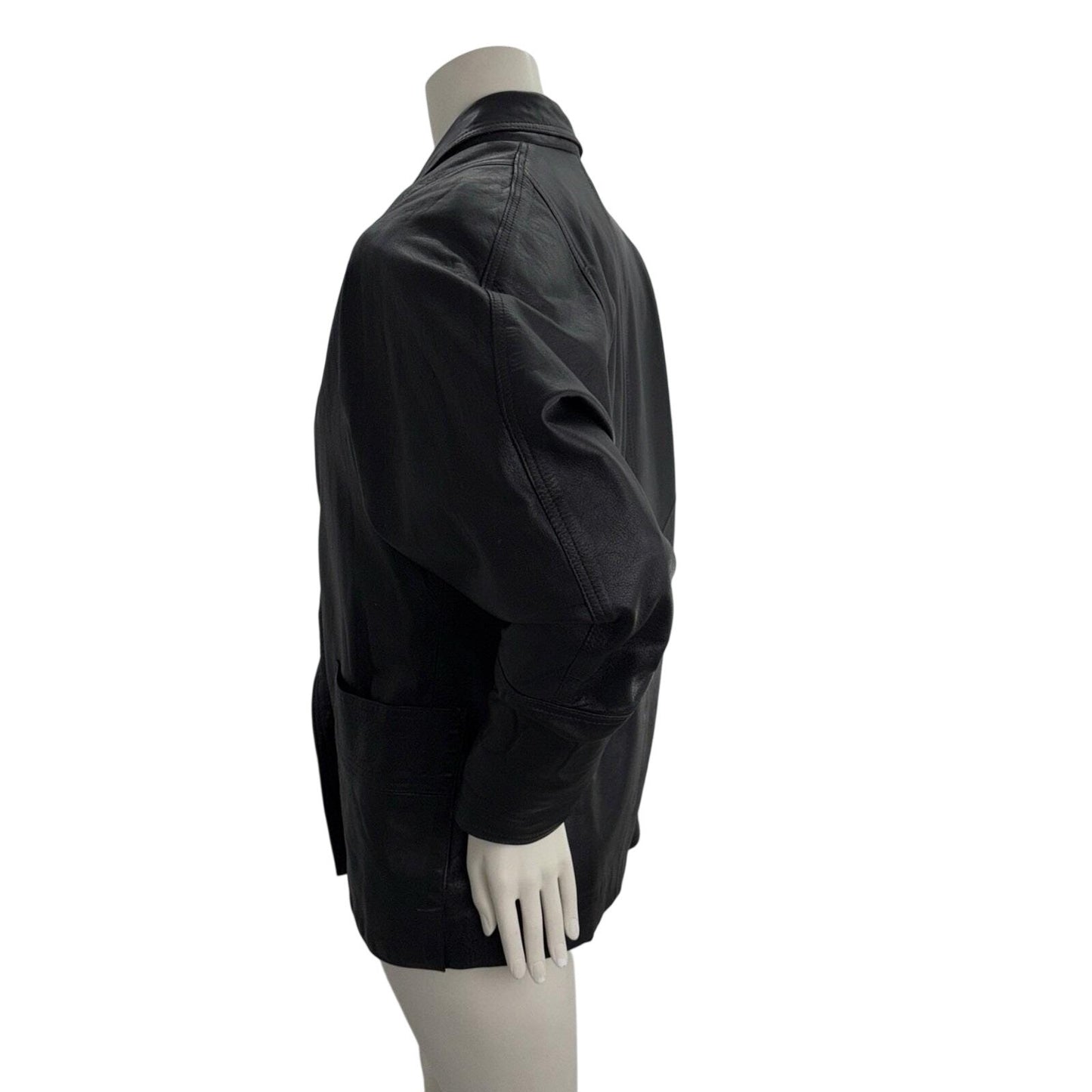 Vintage 90s Black Leather Blazer Jacket Minimalist Quiet Luxury Mobwife Medium