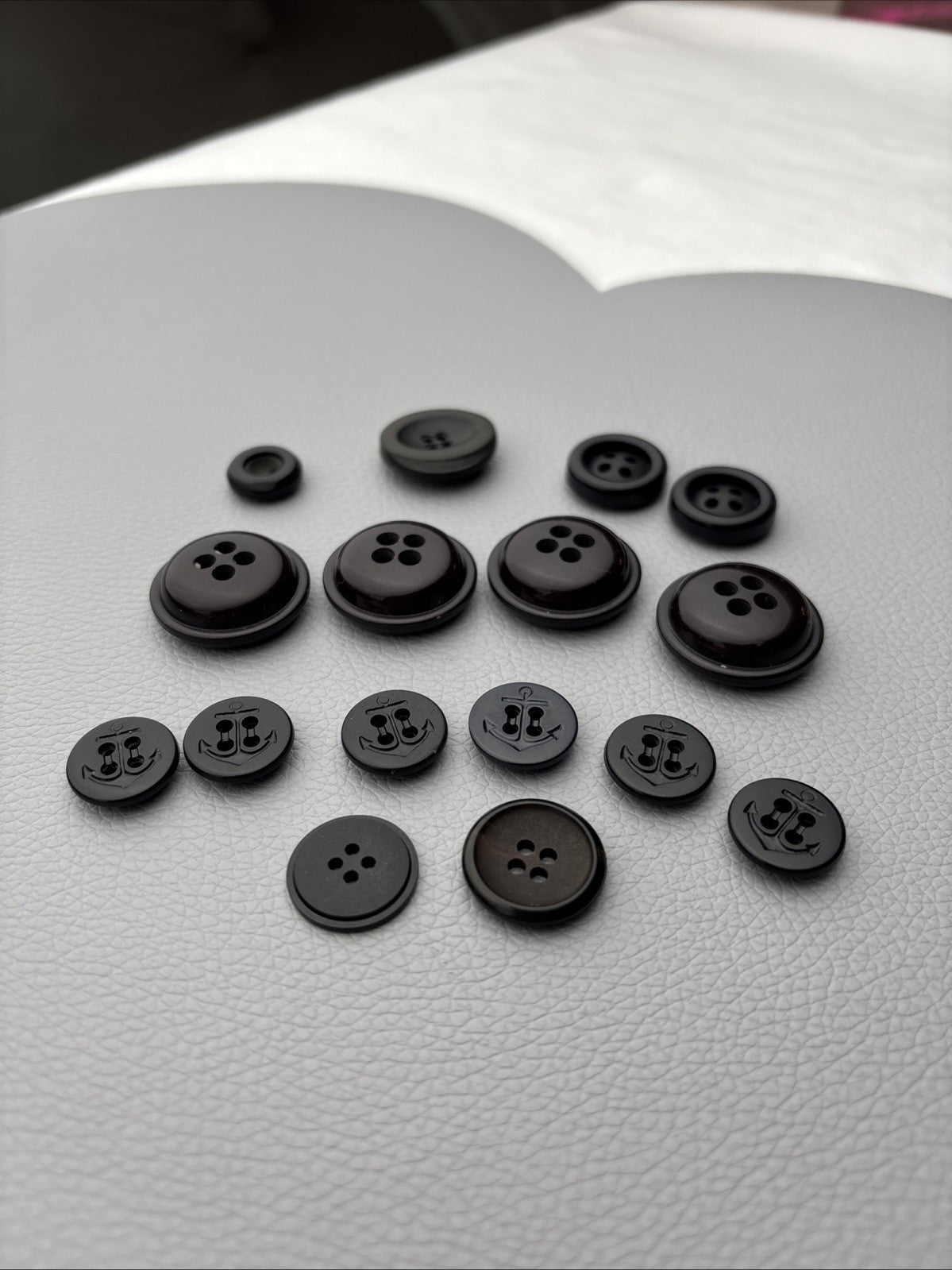 Vintage button lot ,15 black  mix with nautical anchor designs Rare Steel