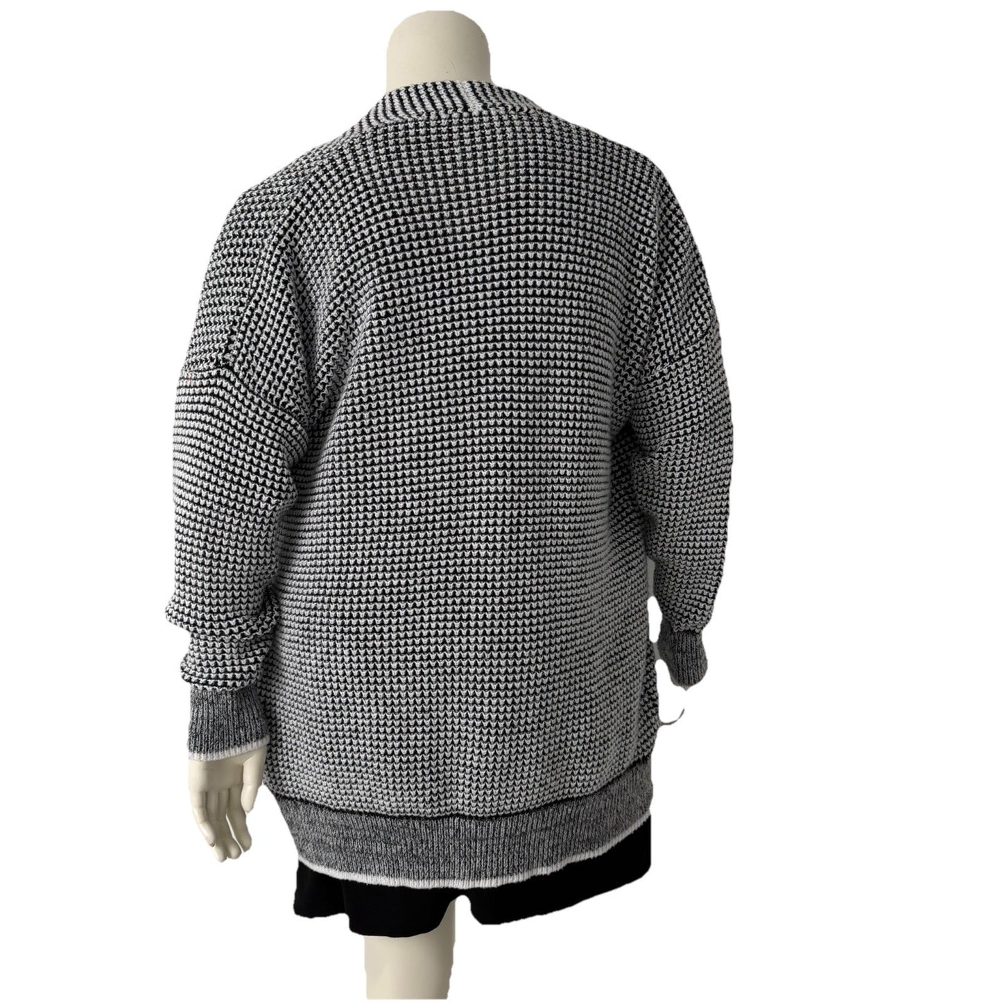 Women's Knit Cardigan – Black White Open Front Slouchy Longline Sweater Size XXL